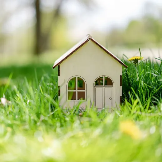 Une petite maison de bois posée dans l'herbe (photo d'ambiance)